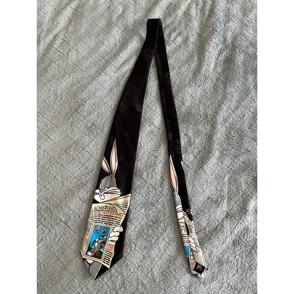 Vintage 1997 Looney Tunes Stamp Collection Bugs Bunny Tie USPS Warner Bros Black